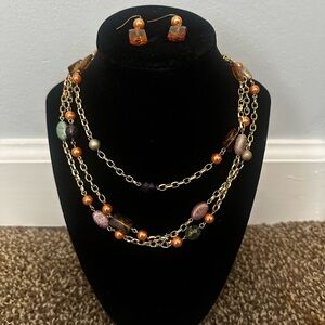 Elegant Gold and Orange Beaded Necklace Set